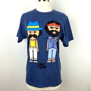 Cheech & Chong Cartoon Graphic T-Shirt Steel Blue Cotton Blend Small Baby Tee